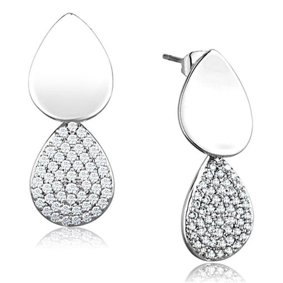 Alamode 3W659 Women Rhodium Brass Earrings with AAA Grade CZ in Clear