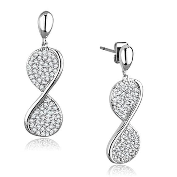 Alamode 3W663 Women Rhodium Brass Earrings with AAA Grade CZ in Clear
