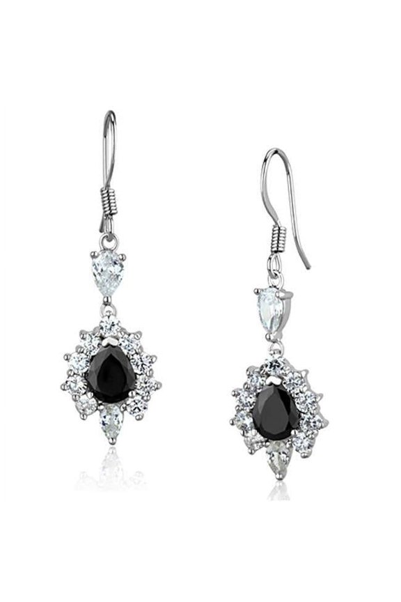 Alamode 3W705 Women Rhodium Brass Earrings with AAA Grade CZ in Black Diamond