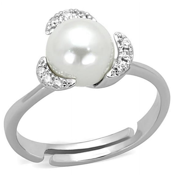 Alamode 3W722-7 Women Rhodium Brass Ring with Synthetic in White - Size 7