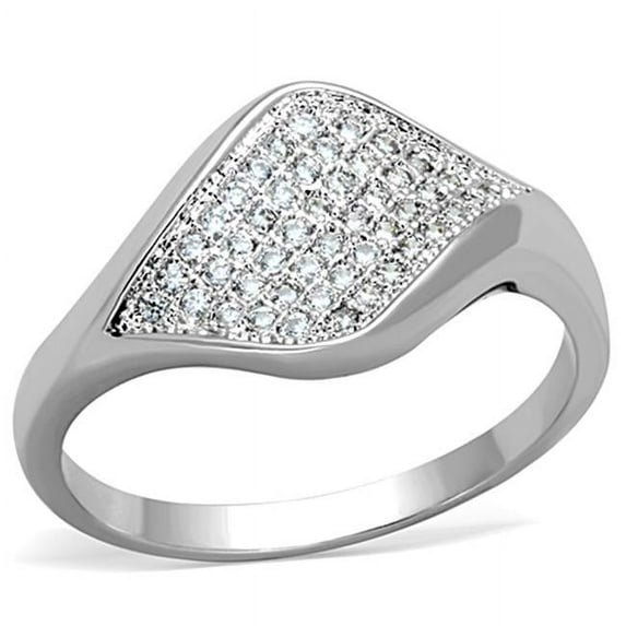 Alamode 3W726-9 Women Rhodium Brass Ring with AAA Grade CZ in Clear - Size 9