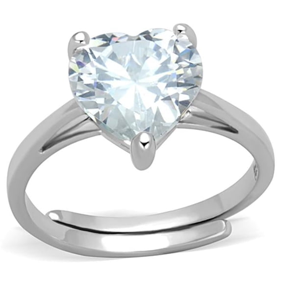 Alamode 3W776-9 Women Rhodium Brass Ring with AAA Grade CZ in Clear - Size 9