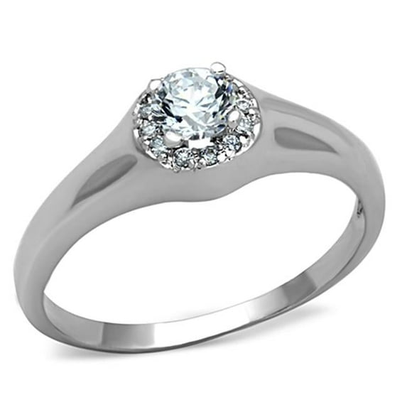 Alamode 3W780-7 Women Rhodium Brass Ring with AAA Grade CZ in Clear - Size 7