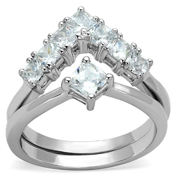 Alamode 3W815-7 Women Rhodium Brass Ring with AAA Grade CZ in Clear - Size 7