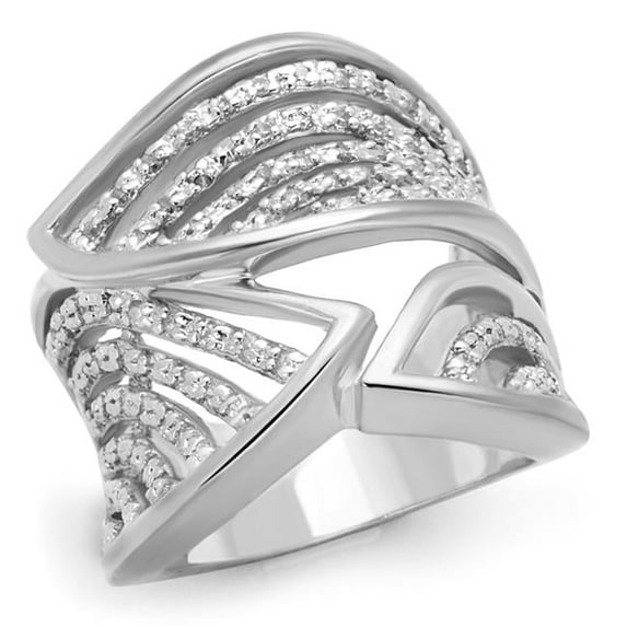 Alamode 3W854-5 Women Rhodium Brass Ring with AAA Grade CZ in Clear - Size 5