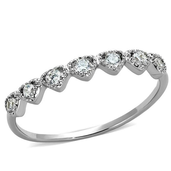 Alamode 3W868-8 Women Rhodium Brass Ring with AAA Grade CZ in Clear - Size 8