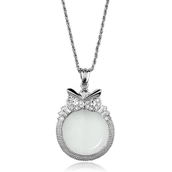 Alamode 3W921-26.5 Women Rhodium Brass Magnifier Pendant with Top Grade Crystal in Clear - 26.5 in.