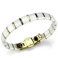 thumbnail image 1 of Alamode 3W989-8.5 Women IP Gold Stainless Steel Bracelet with Ceramic in White - 8.5 in., 1 of 1