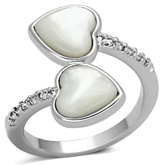 Alamode 3w317-5 Women Rhodium Brass Ring with Precious Stone in White - Size 5