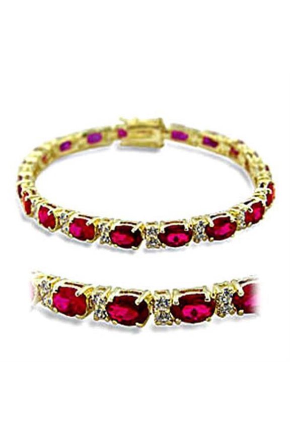 Alamode 415505-7 Women Gold Brass Bracelet with Synthetic in Ruby - 7 in.