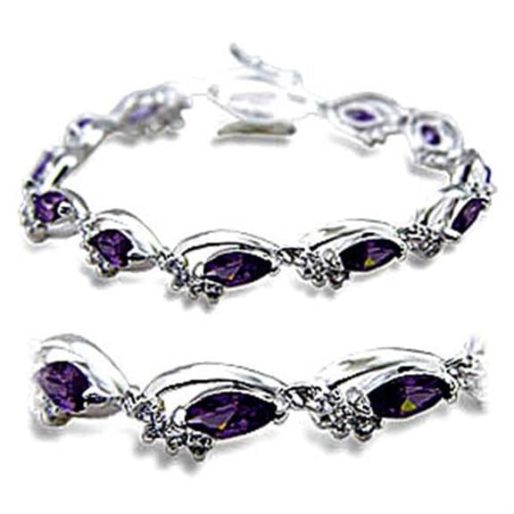 Alamode 415701-7 Women Rhodium Brass Bracelet with AAA Grade CZ in Amethyst - 7 in.