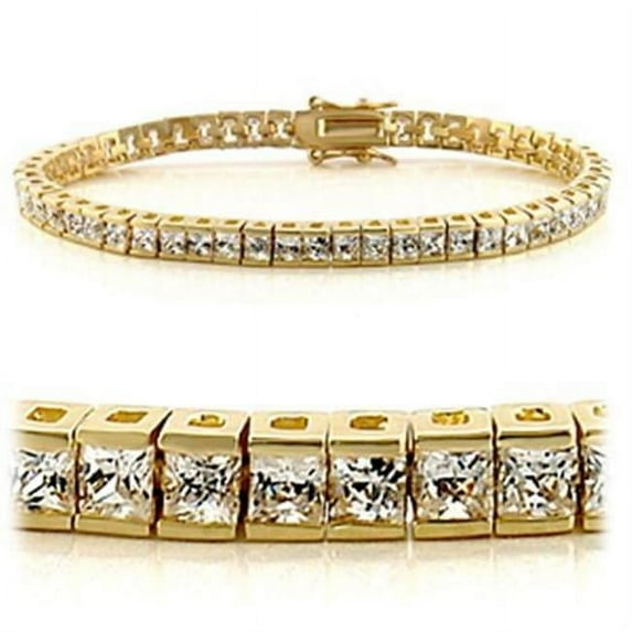 Alamode 47101-7 Women Gold Brass Bracelet with AAA Grade CZ in Clear - 7 in.