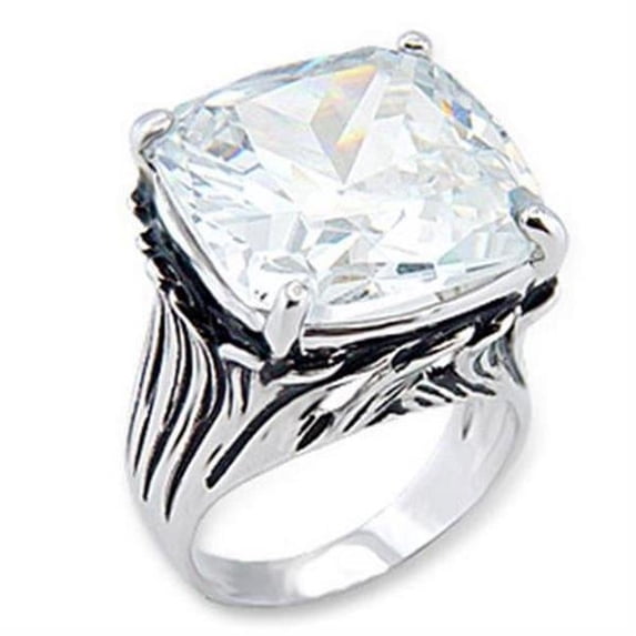 Alamode 56318-6 Rhodium Brass Ring with AAA Grade CZ, Clear - Size 6