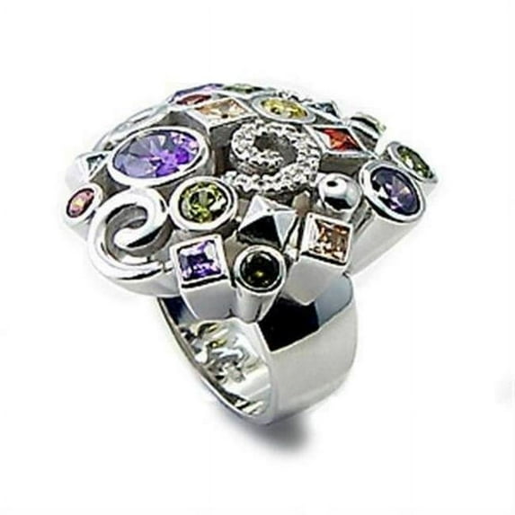 Alamode 6X051-10 Rhodium Brass Ring with AAA Grade CZ, Multi Color - Size 10