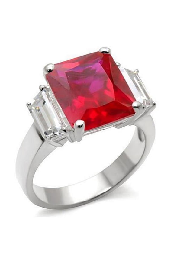 Alamode 6X061-8 High-Polished 925 Sterling Silver Ring with Synthetic Garnet, Ruby - Size 8