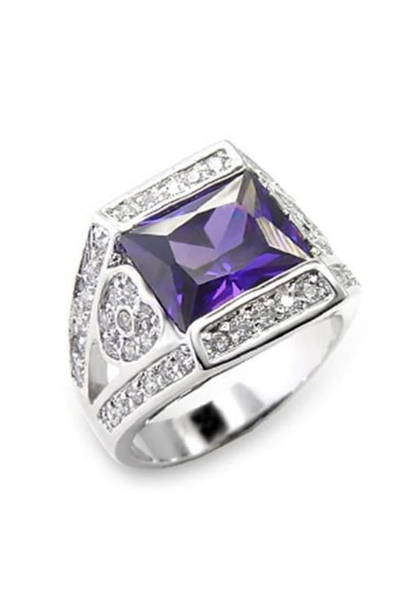 Alamode 6X074-6 Rhodium Brass Ring with AAA Grade CZ, Amethyst - Size 6