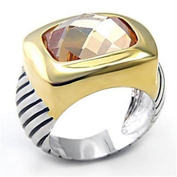 Alamode 7X126-6 Reverse Two-Tone Brass Ring with AAA Grade CZ, Topaz - Size 6