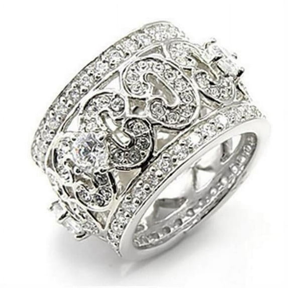 Alamode 7X182-7 Rhodium 925 Sterling Silver Ring with AAA Grade CZ, Clear - Size 7