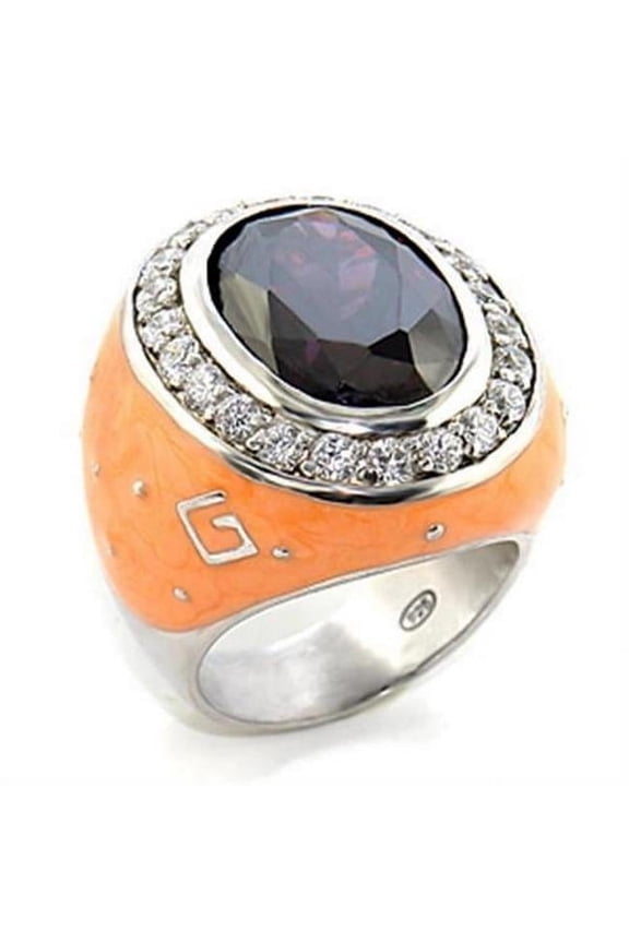 Alamode 8X019-5 Rhodium Brass Ring with AAA Grade CZ, Amethyst - Size 5