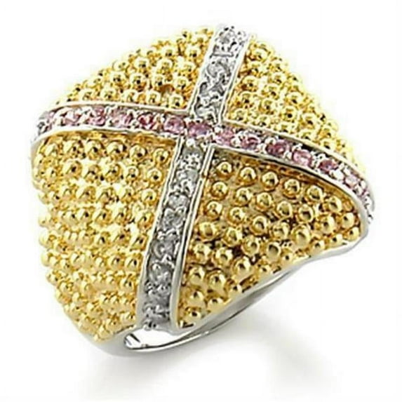Alamode 8X144-5 Gold & Rhodium Brass Ring with AAA Grade CZ, Rose - Size 5