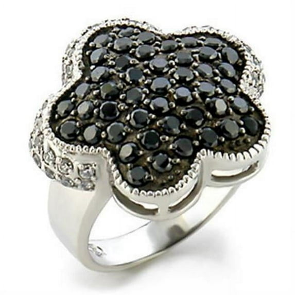 Alamode 9W099-10 Rhodium & Ruthenium Brass Ring with AAA Grade CZ, Jet - Size 10