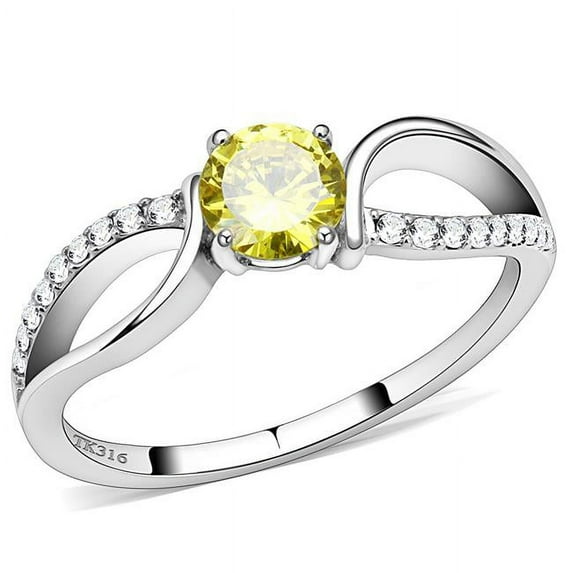 Alamode DA005-5 Women High Polished Stainless Steel Ring with AAA Grade CZ in Topaz - Size 5