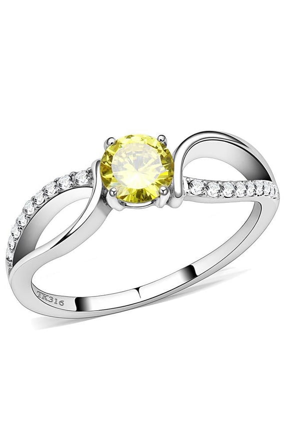 Alamode DA005-5 Women High Polished Stainless Steel Ring with AAA Grade CZ in Topaz - Size 5