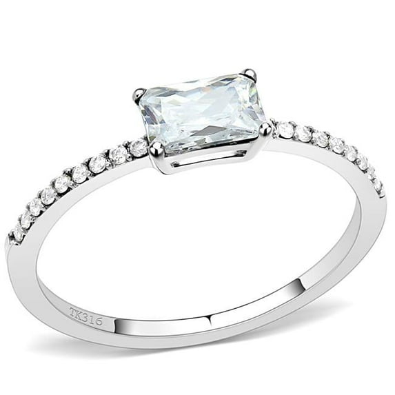 Alamode DA009-6 Women High Polished Stainless Steel Ring with Cubic in Clear - Size 6