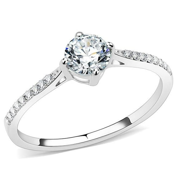 Alamode DA018-8 Women High Polished Stainless Steel Ring with AAA Grade CZ in Clear - Size 8