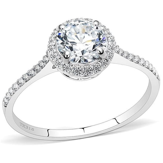 Alamode DA022-7 Women High Polished Stainless Steel Ring with AAA Grade CZ in Clear - Size 7