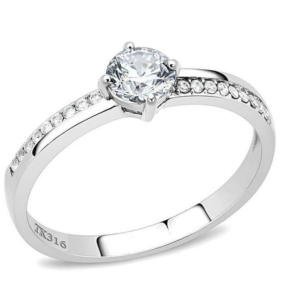 Alamode DA025-6 Women High Polished Stainless Steel Ring with AAA Grade CZ in Clear - Size 6