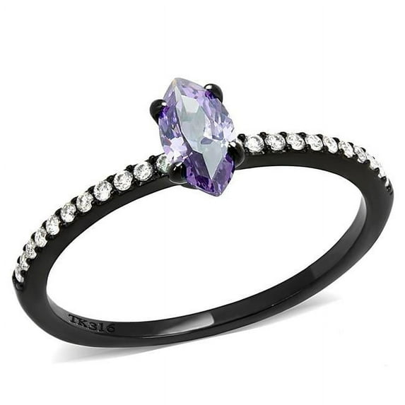 Alamode DA032-8 Women IP Black Stainless Steel Ring with AAA Grade CZ in Amethyst - Size 8