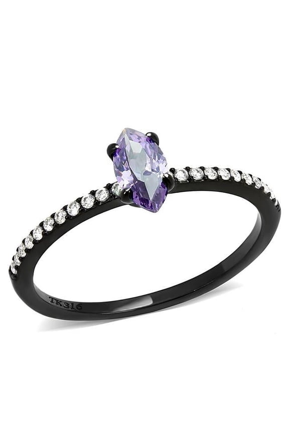 Alamode DA032-9 Women IP Black Stainless Steel Ring with AAA Grade CZ in Amethyst - Size 9