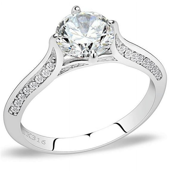 Alamode DA036-5 Women High Polished Stainless Steel Ring with AAA Grade CZ in Clear - Size 5