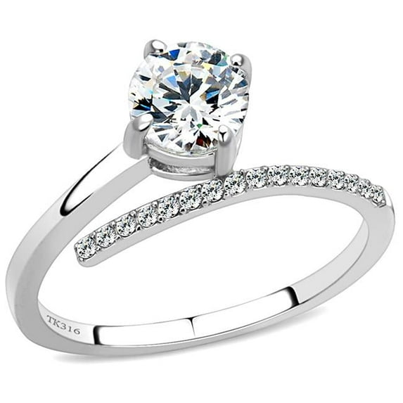 Alamode DA039-6 Women High Polished Stainless Steel Ring with AAA Grade CZ in Clear - Size 6