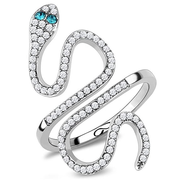 Alamode DA051-8 Women High Polished Stainless Steel Ring with Top Grade Crystal in Blue Zircon - Size 8