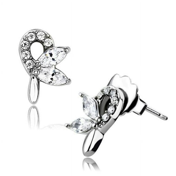 Alamode DA087 Women High Polished Stainless Steel Earrings with AAA Grade CZ in Clear