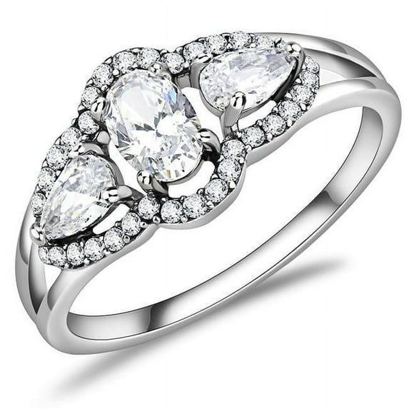 Alamode DA103-8 Women High Polished Stainless Steel Ring with AAA Grade CZ in Clear - Size 8