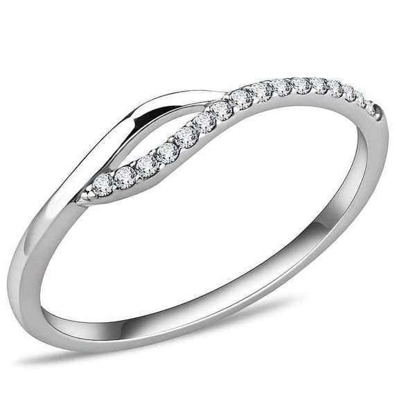 Alamode DA113-9 Women High Polished Stainless Steel Ring with AAA Grade CZ in Clear - Size 9