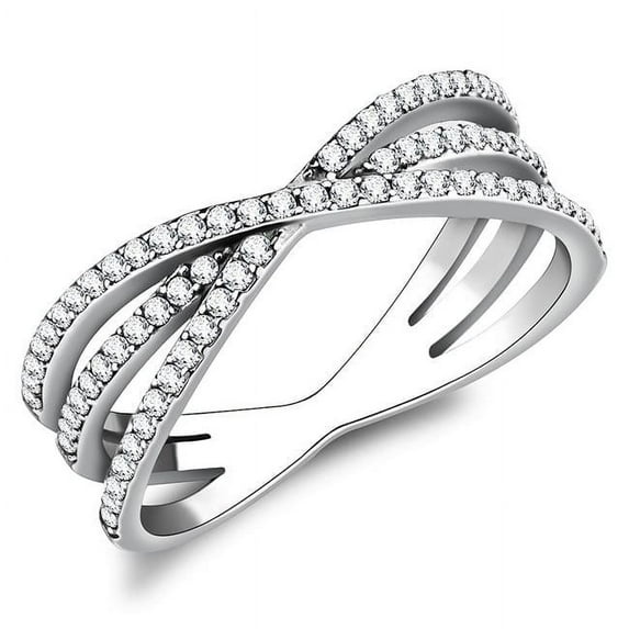 Alamode DA124-8 Women High Polished Stainless Steel Ring with AAA Grade CZ in Clear - Size 8