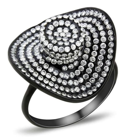 Alamode DA128-9 Women IP Black Stainless Steel Ring with AAA Grade CZ in Clear - Size 9