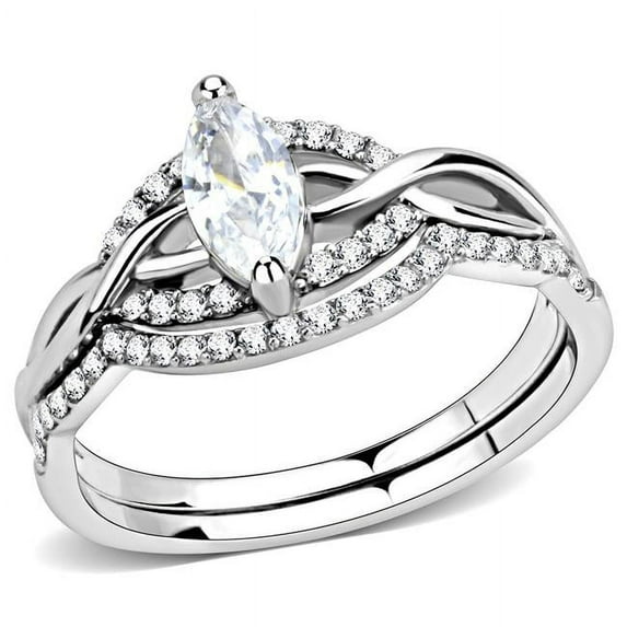 Alamode DA133-6 Women High Polished Stainless Steel Ring with AAA Grade CZ in Clear - Size 6