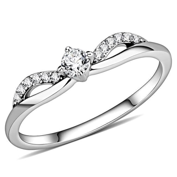 Alamode DA146-6 Women High Polished Stainless Steel Ring with AAA Grade CZ in Clear - Size 6
