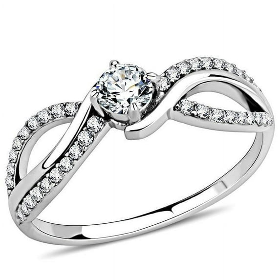 Alamode DA147-9 Women High Polished Stainless Steel Ring with AAA Grade CZ in Clear - Size 9