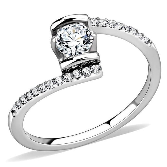 Alamode DA151-6 Women High Polished Stainless Steel Ring with AAA Grade CZ in Clear - Size 6