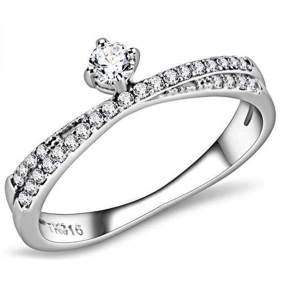 Alamode DA153-9 Women High Polished Stainless Steel Ring with AAA Grade CZ in Clear - Size 9
