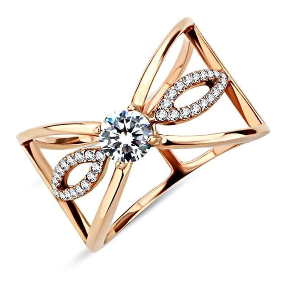 Alamode DA169-5 Women IP Rose Gold Stainless Steel Ring with AAA Grade CZ in Clear - Size 5