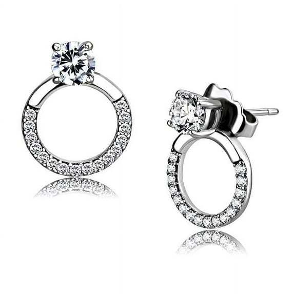 Alamode DA208 Women High Polished Stainless Steel Earrings with AAA Grade CZ in Clear
