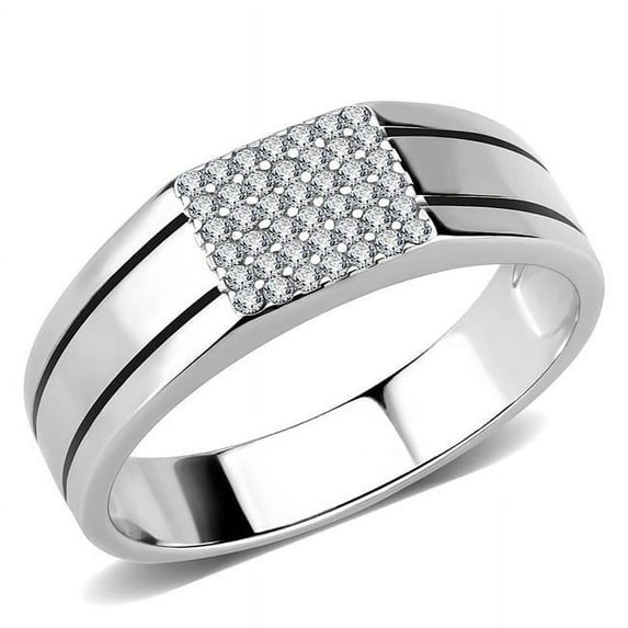 Alamode DA253-12 Men High Polished Stainless Steel Ring with AAA Grade CZ in Clear - Size 12