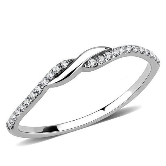 Alamode DA263-9 Women High Polished Stainless Steel Ring with AAA Grade CZ in Clear - Size 9